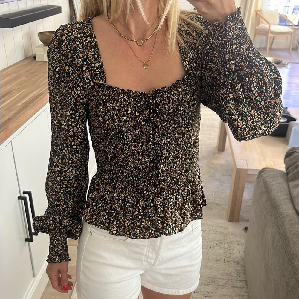 Floral Black Top